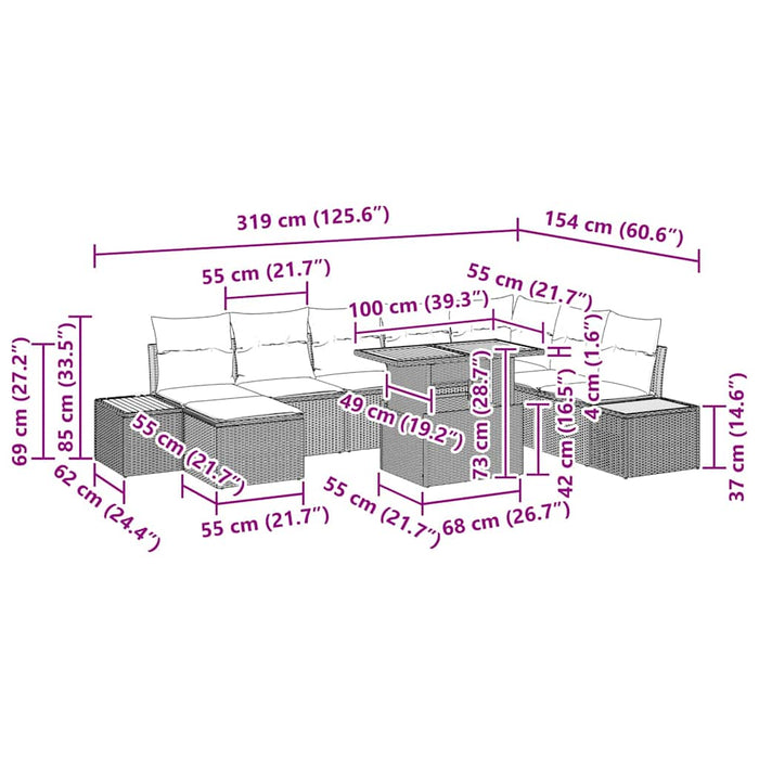 Set de masă pentru grădină cu pernă 9 pcs Bej și gri - WALTI WALTI