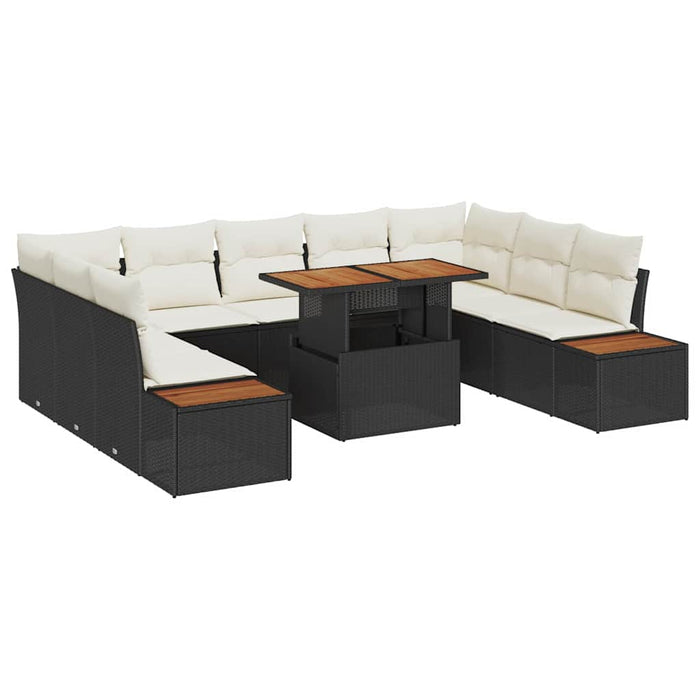 Set de masă pentru grădină 10 pcs Cadru negru cu perne bej - WALTI WALTI