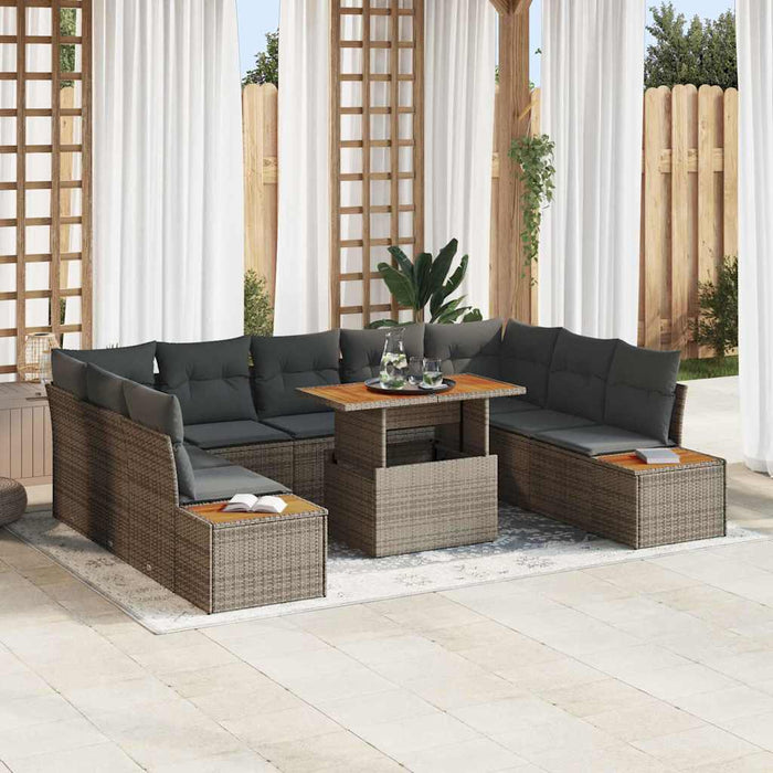 Set de masă pentru grădină 10 pcs Cadru negru cu perne bej - WALTI WALTI