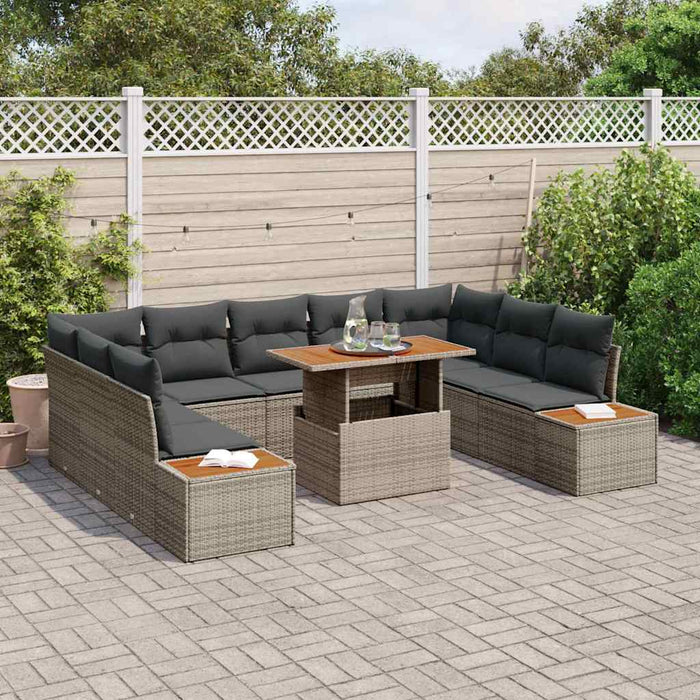 Set de masă pentru grădină 10 pcs Cadru negru cu perne bej - WALTI WALTI