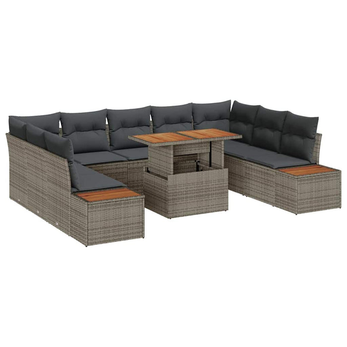 Set de masă pentru grădină 10 pcs Cadru negru cu perne bej - WALTI WALTI