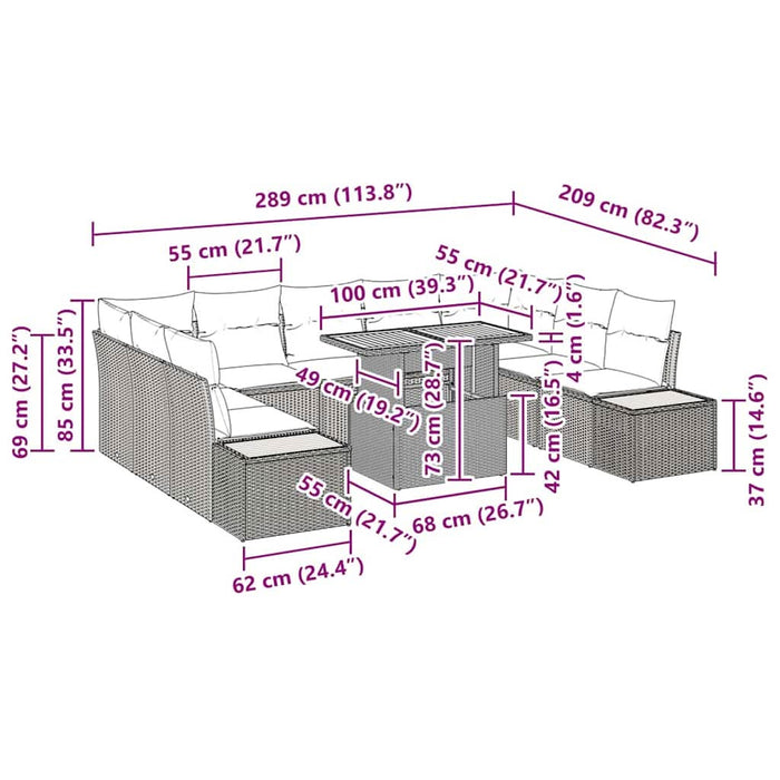 Set de masă pentru grădină 10 pcs Bej, Gri 100 x 55 x 73 cm - WALTI WALTI