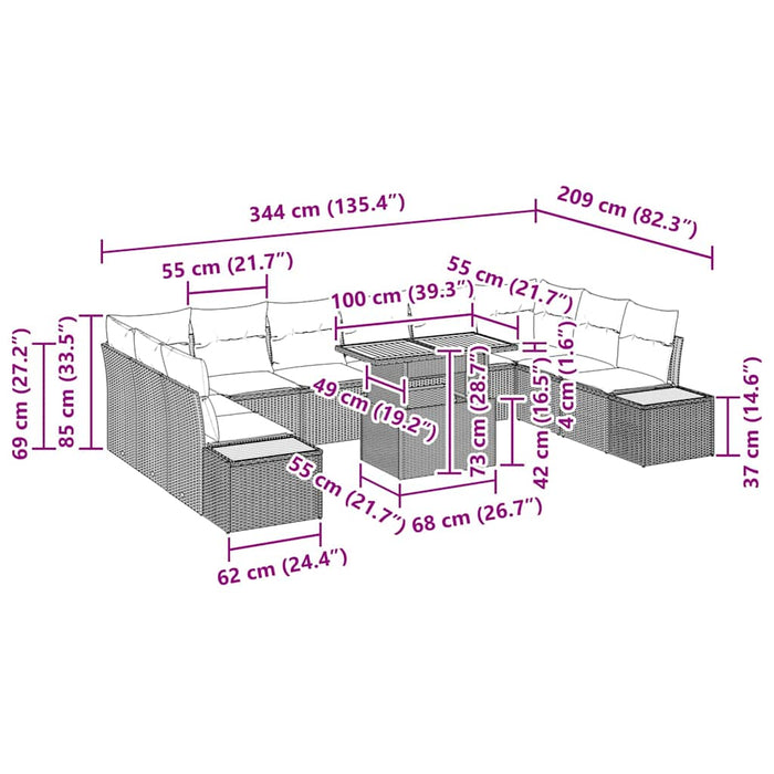 Set de masă pentru grădină 11 pcs Bej, Gri 100 x 55 x 73 cm - WALTI WALTI