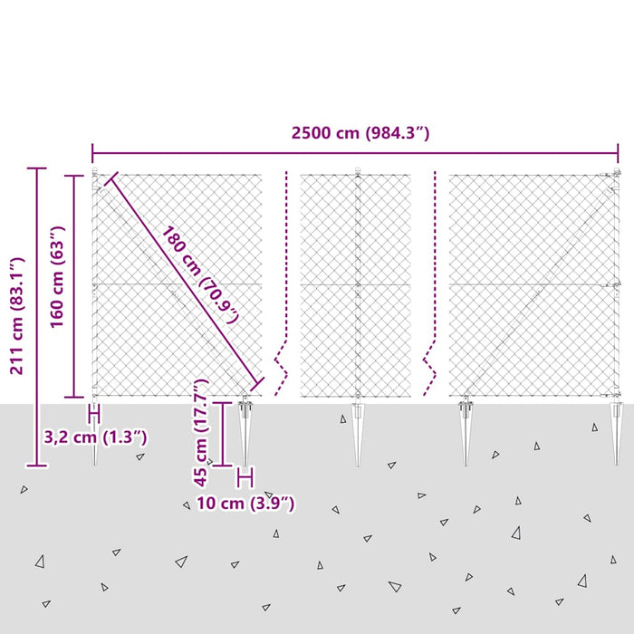 Împrejmuire din plasă cu stâlpi Gri 1.6 x 25 m Oțel - WALTI WALTI