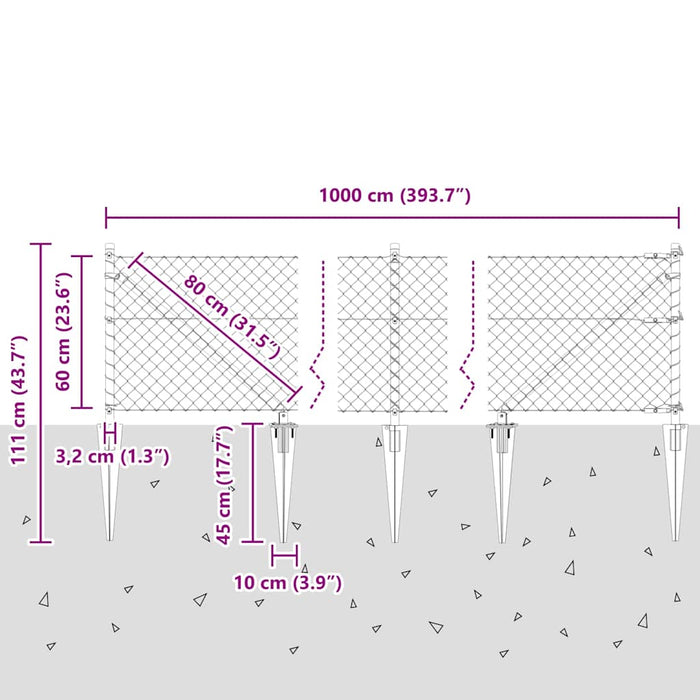 Împrejmuire din plasă cu stâlpi Argintiu 0.6 x 10 m Oțel - WALTI WALTI