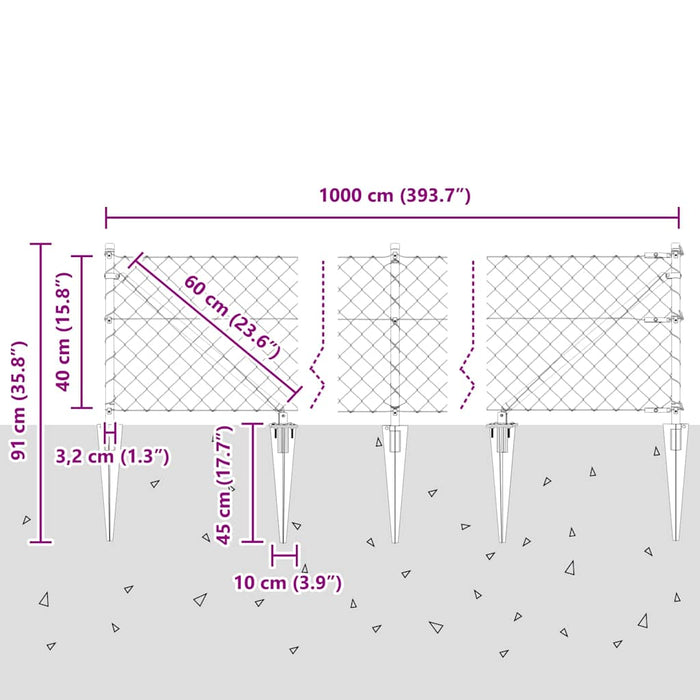 Împrejmuire din plasă cu stâlpi Argintiu 0.4 x 10 m Oțel - WALTI WALTI