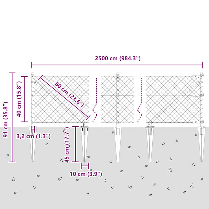 Giratorie cu Stâlpi Argintiu 25 x 0.4 m (plasă 40 x 40 mm) Oțel - WALTI WALTI