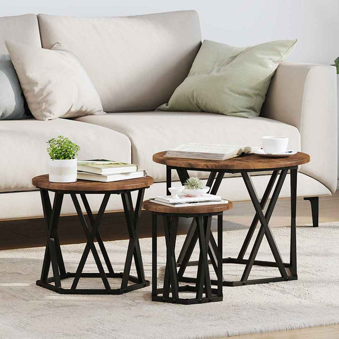 Masă laterală nesting 3 pcs Stejar afumat 53 x 53 x 40 cm - WALTI WALTI