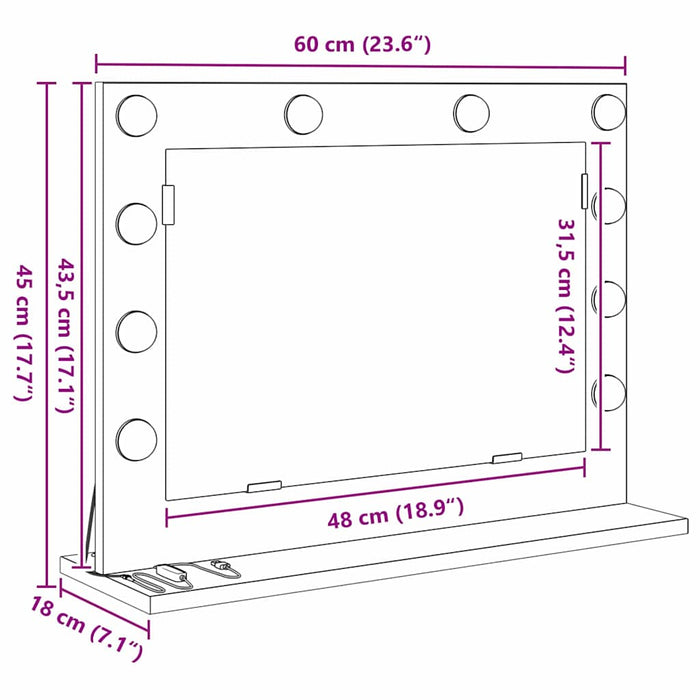 Oglindă de toaletă cu oglindă Stejar fumuriu 60 x 45 x 18 cm - WALTI WALTI