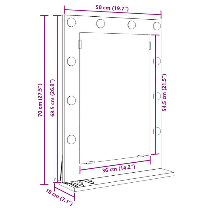 Oglindă de toaletă Dreptunghiular Alb 70 x 50 x 18 cm - WALTI WALTI