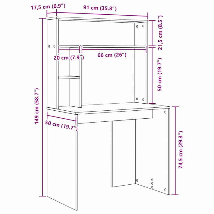 Birou cu raft Gri Sonoma 91 x 50 x 149 cm Lemn compozit - WALTI WALTI