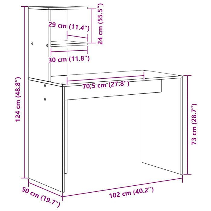 Birou cu raft Gri din beton 102 x 50 x 124 cm Lemn compozit - WALTI WALTI