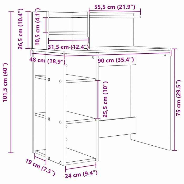 Birou cu Stocare cu raft Alb 90 x 48 x 101.5 cm Lemn compozit - WALTI WALTI