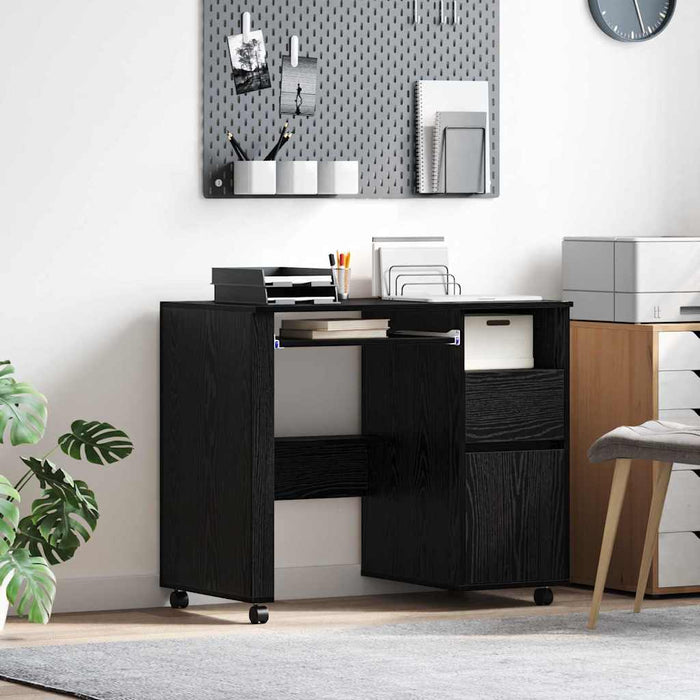 Birou cu roți Stejar Negru 91 x 50 x 77 cm Lemn compozit - WALTI WALTI