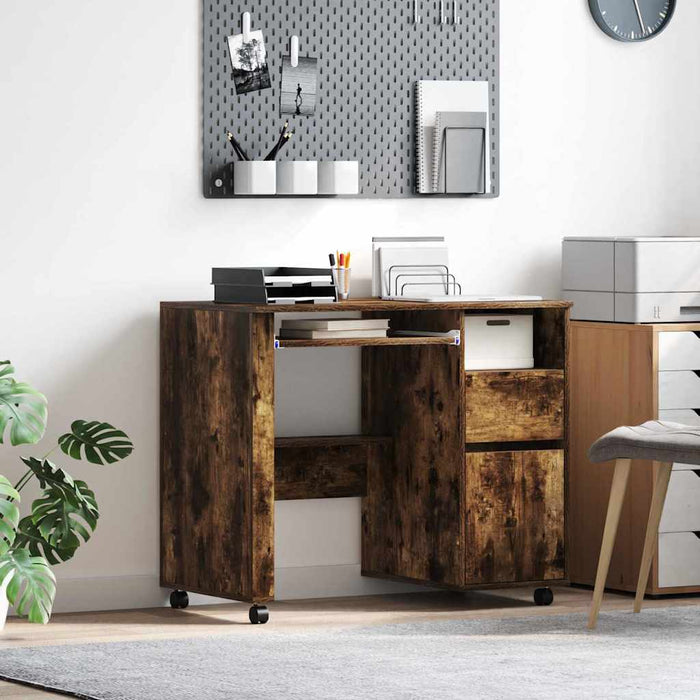 Birou cu roți Stejar fumuriu 91 x 50 x 77 cm Lemn compozit - WALTI WALTI