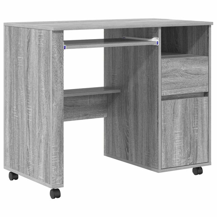 Birou cu roți cu raft Gri Sonoma 91 x 50 x 77 cm Lemn compozit - WALTI WALTI