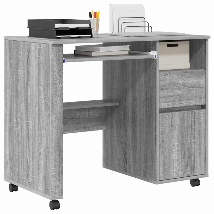 Birou cu roți cu raft Gri Sonoma 91 x 50 x 77 cm Lemn compozit - WALTI WALTI