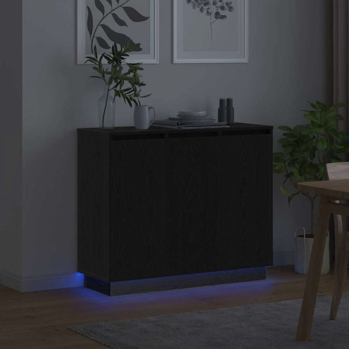 Bufet LED cu raft Stejar Negru 90 x 32 x 75 cm Lemn compozit - WALTI WALTI