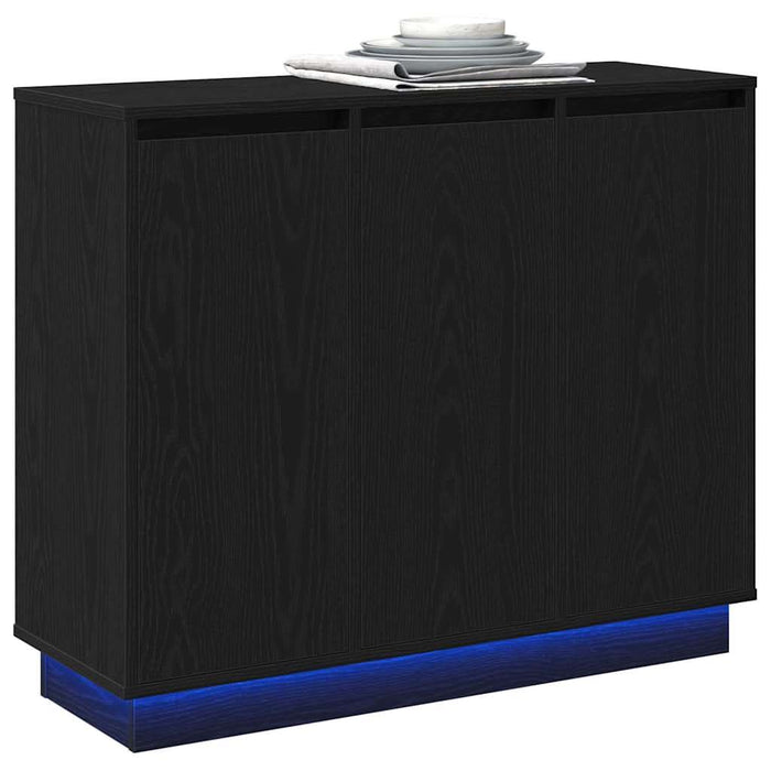 Bufet LED cu raft Stejar Negru 90 x 32 x 75 cm Lemn compozit - WALTI WALTI