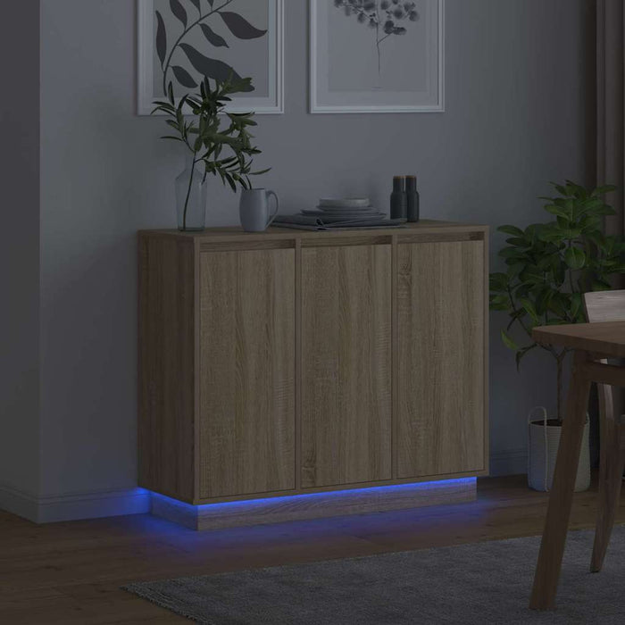Bufet LED cu raft Stejar Sonoma 90 x 32 x 75 cm Lemn compozit - WALTI WALTI
