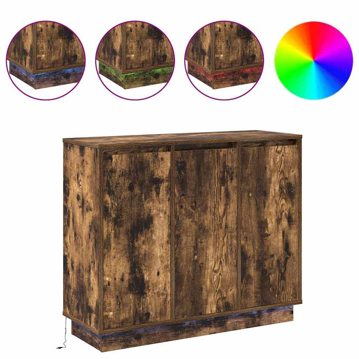 Bufet LED cu raft Stejar fumuriu 90 x 32 x 75 cm Lemn compozit - WALTI WALTI