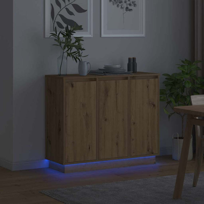 Bufet LED cu ușă Stejar Artizanal 90 x 32 x 75 cm Lemn compozit - WALTI WALTI