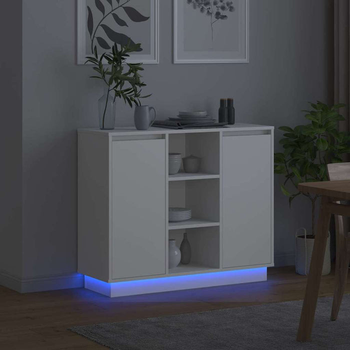Bufet cu lumini cu bandă LED Alb 90 x 32 x 75 cm Lemn compozit - WALTI WALTI