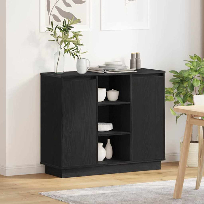 Bufet cu raft cu ușă Stejar Negru 90 x 32 x 75 cm Lemn compozit - WALTI WALTI