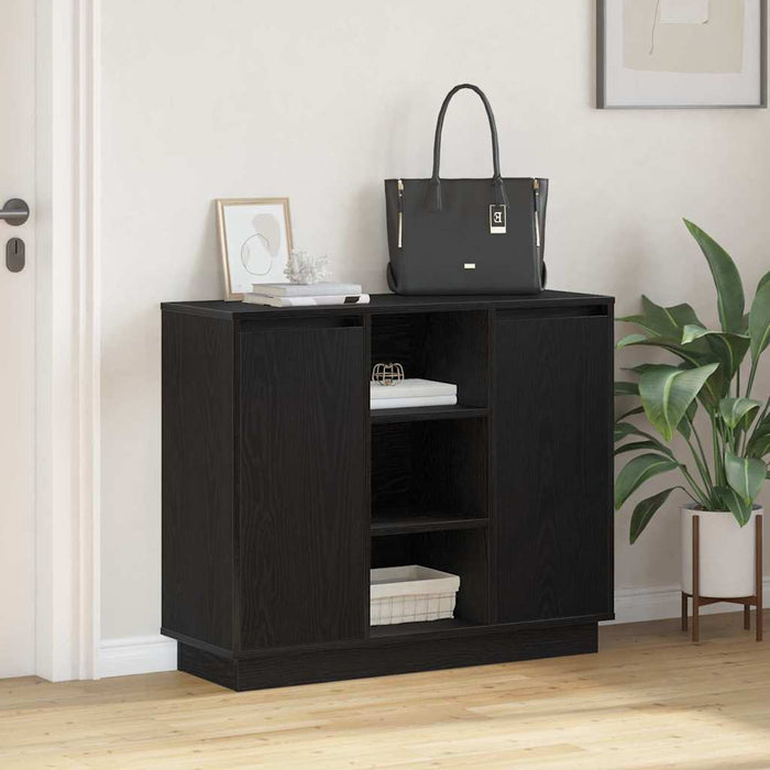 Bufet cu raft cu ușă Stejar Negru 90 x 32 x 75 cm Lemn compozit - WALTI WALTI