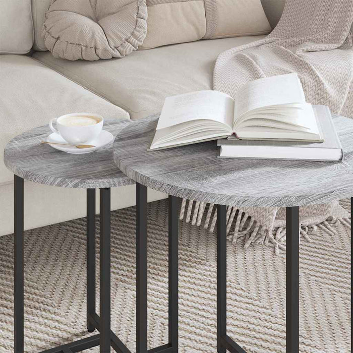 Set măsuțe laterale 2 pcs Gri sonoma și Negru 50 x 50 x 50 cm - WALTI WALTI