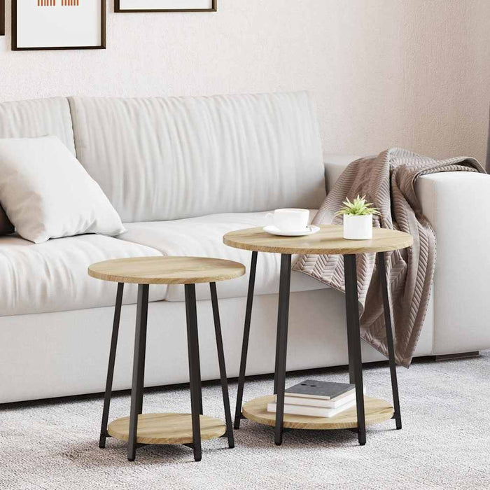 Set măsuțe laterale cu raft 2 pcs Stejar Sonoma și Negru - WALTI WALTI