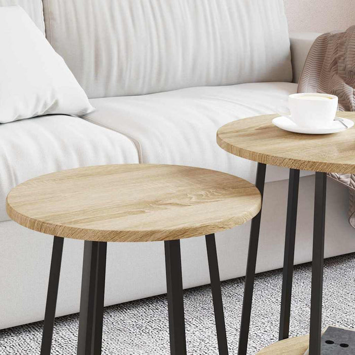 Set măsuțe laterale cu raft 2 pcs Stejar Sonoma și Negru - WALTI WALTI