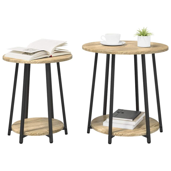 Set măsuțe laterale cu raft 2 pcs Stejar Sonoma și Negru - WALTI WALTI