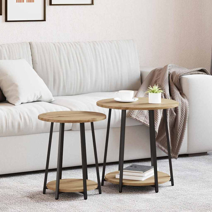 Set măsuțe laterale cu raft 2 pcs Stejar Artisan și Negru - WALTI WALTI