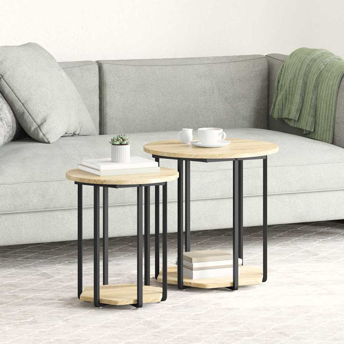 Set măsuțe laterale cu raft 2 pcs Stejar Sonoma și Negru - WALTI WALTI