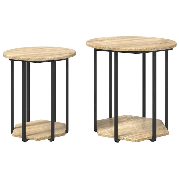 Set măsuțe laterale cu raft 2 pcs Stejar Sonoma și Negru - WALTI WALTI