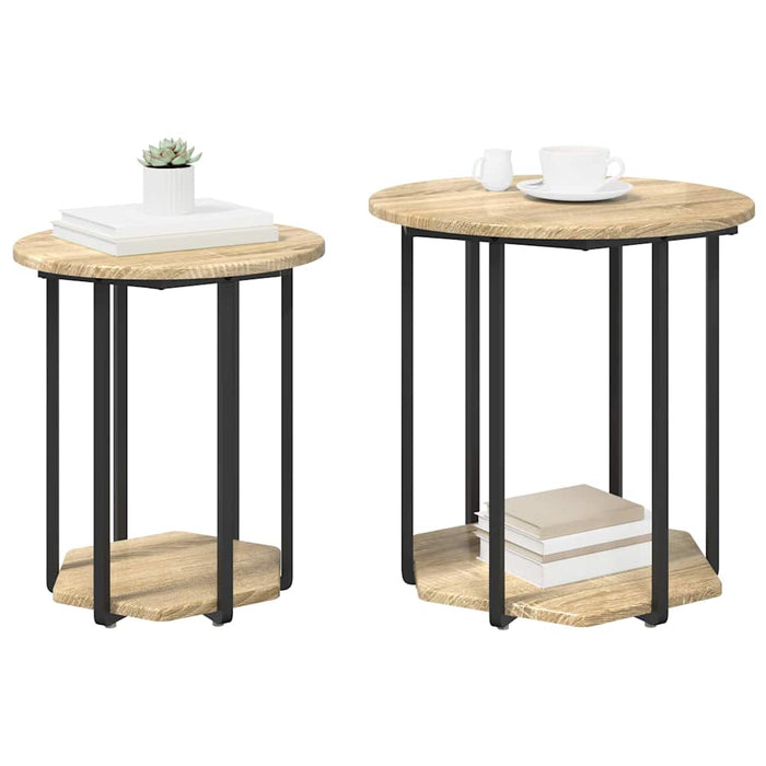 Set măsuțe laterale cu raft 2 pcs Stejar Sonoma și Negru - WALTI WALTI