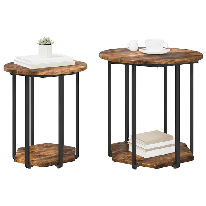 Set măsuțe laterale cu raft 2 pcs Stejar afumat și Negru - WALTI WALTI