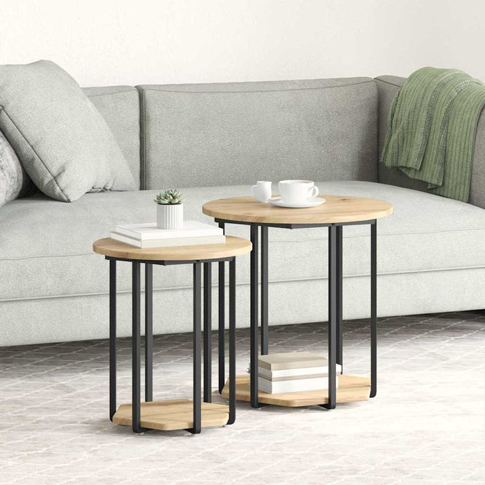 Set măsuțe laterale cu raft 2 pcs Stejar Artisan și Negru - WALTI WALTI