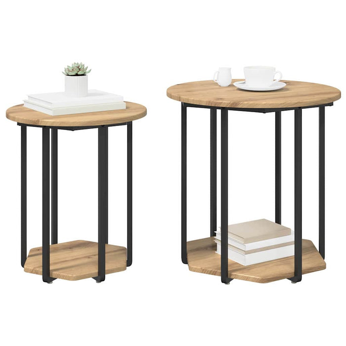 Set măsuțe laterale cu raft 2 pcs Stejar Artisan și Negru - WALTI WALTI