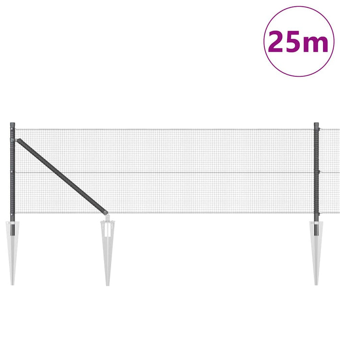 Stâlp de gard. Gri 25 x 0,4 m (plasă 12 x 12 mm) Oțel și PVC - WALTI WALTI