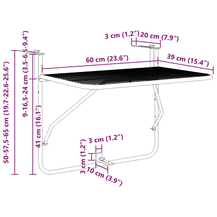 Masă Suspendată pentru Balcon Muștar 60 x 39 x 65 cm Oțel - WALTI WALTI