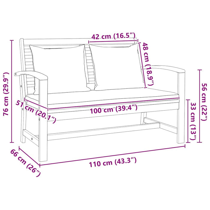 bancă cu pernă Maro și Crem 110 x 66 x 76 cm Lemn solid de tec - WALTI WALTI