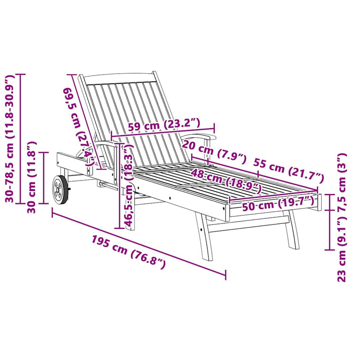 Șezlong cu pernă Maro 195 x 59 x 78,5 cm Lemn solid de tec - WALTI WALTI