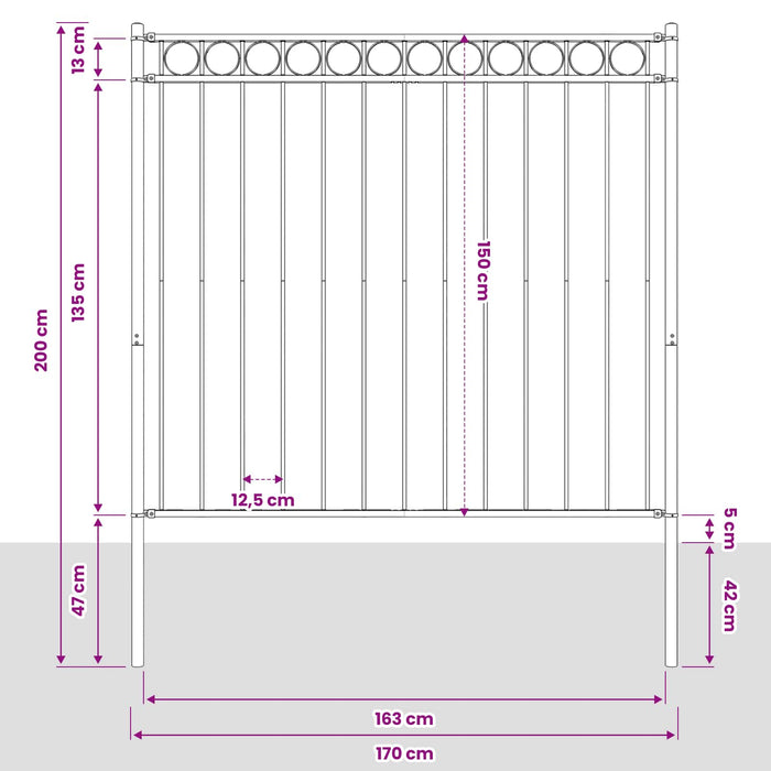 Element de gard ASSEN Gri 170 x 200 cm Oțel WALTI