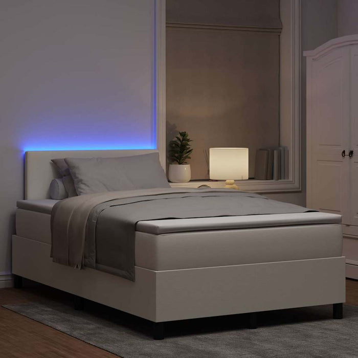 Pat cu arc LED Crema și Alb 120 x 200 cm Țesătură din corduroy WALTI