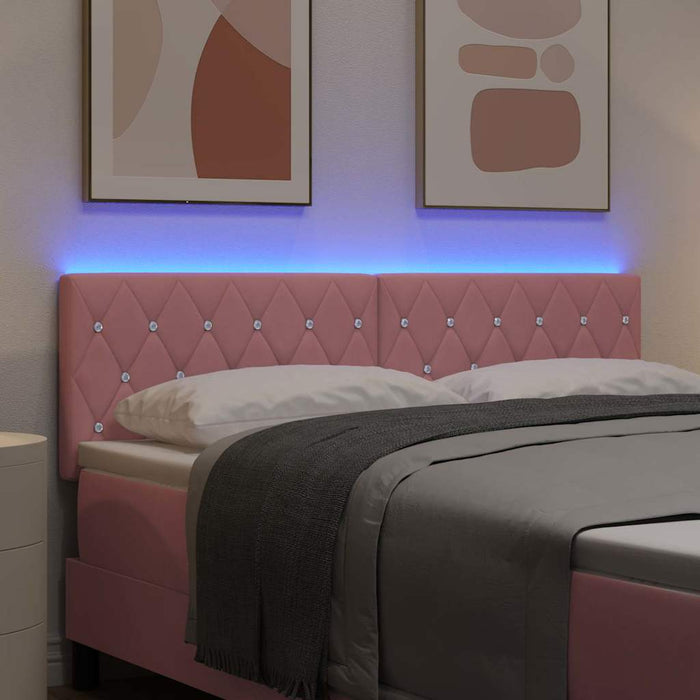Tăblie LED cu benzi LED cu headboard Manual Roz 144 cm Catifea WALTI