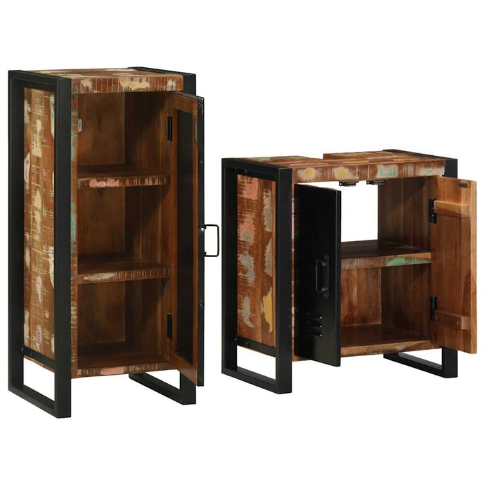 Set de mobilier pentru baie cu raft cu ușă Lemn masiv reciclat - WALTI WALTI