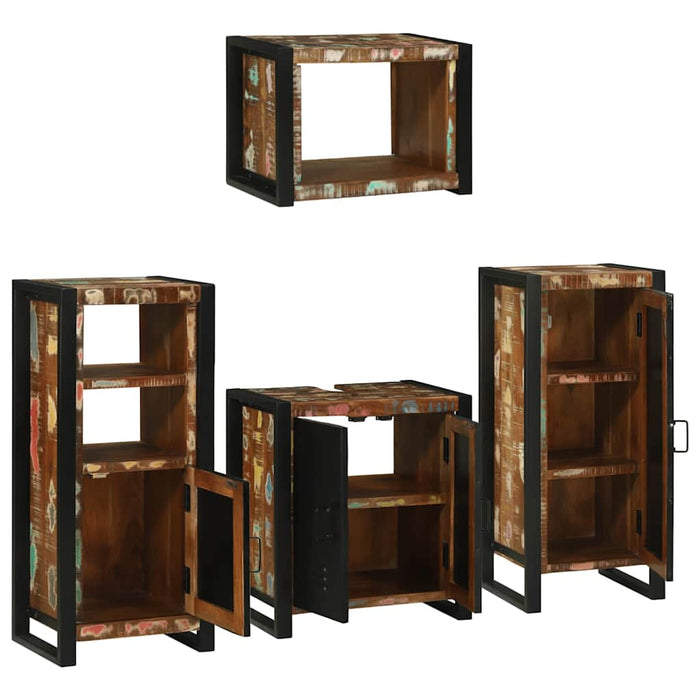 Set de mobilier pentru baie cu ușă 4 pcs Lemn recuperat solid - WALTI WALTI