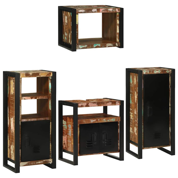 Set de mobilier pentru baie cu ușă 4 pcs Lemn recuperat solid - WALTI WALTI